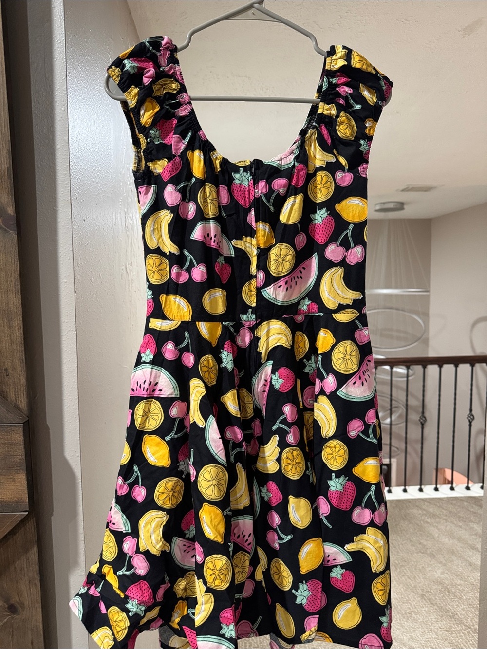 Black Fruit Print Casual Dress - Pink & Yellow - Picture 5 of 6